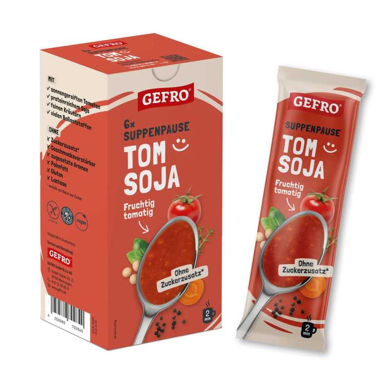 GEFRO Tom Soja – Tomatensuppe To Go mit Sojaprotein GEFRO Tom Soja – Tomatensuppe To Go mit Sojaprotein
